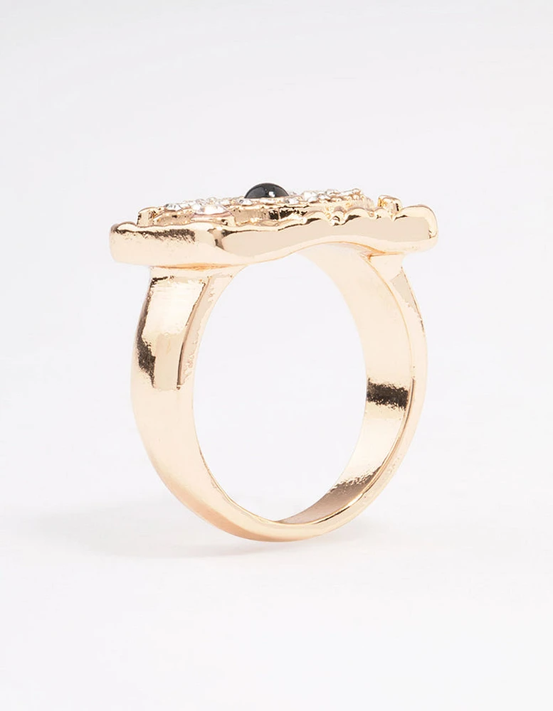 Gold Square Evil Eye Cocktail Ring