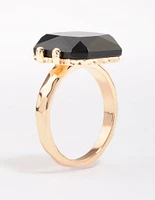 Gold Emerald-Cut Black Stone Ring