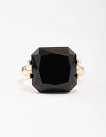 Gold Emerald-Cut Black Stone Ring