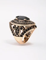 Gold & Black Grand Marquise Stone Statement Ring