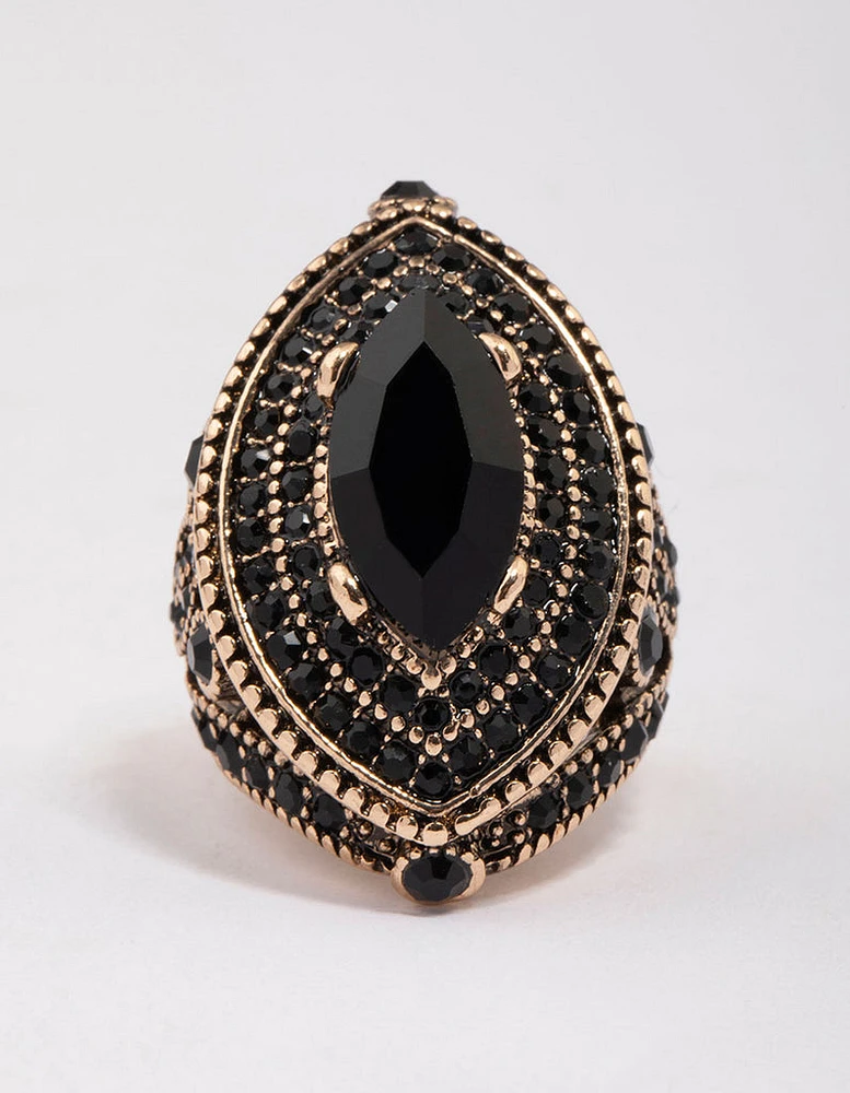 Gold & Black Grand Marquise Stone Statement Ring