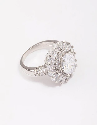 Silver Glistening Cubic Zirconia Oval Cocktail Ring