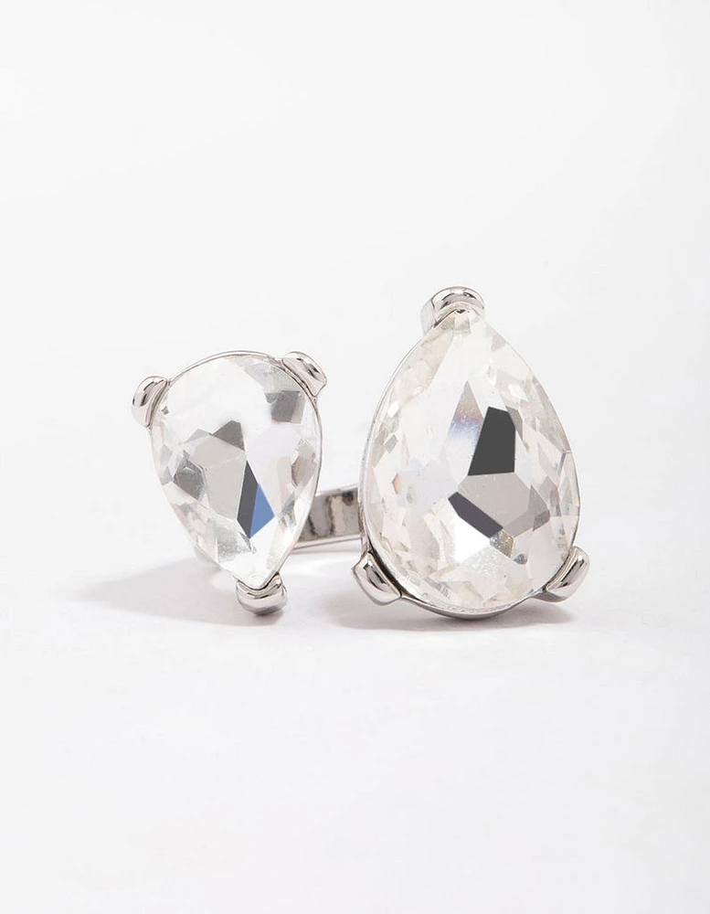 Silver Double Pear Crystal Ring