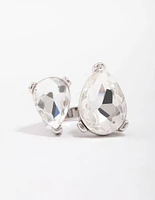 Silver Double Pear Crystal Ring