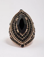 Gold & Black Grand Marquise Cocktail Ring