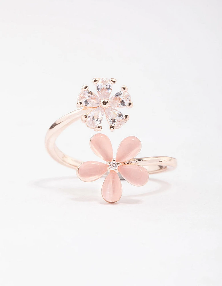 Rose Gold Double Daisy Wrap Ring