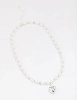 Silver Pearl Heart Chain Necklace