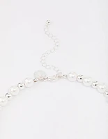 Silver Pearl Heart Chain Necklace