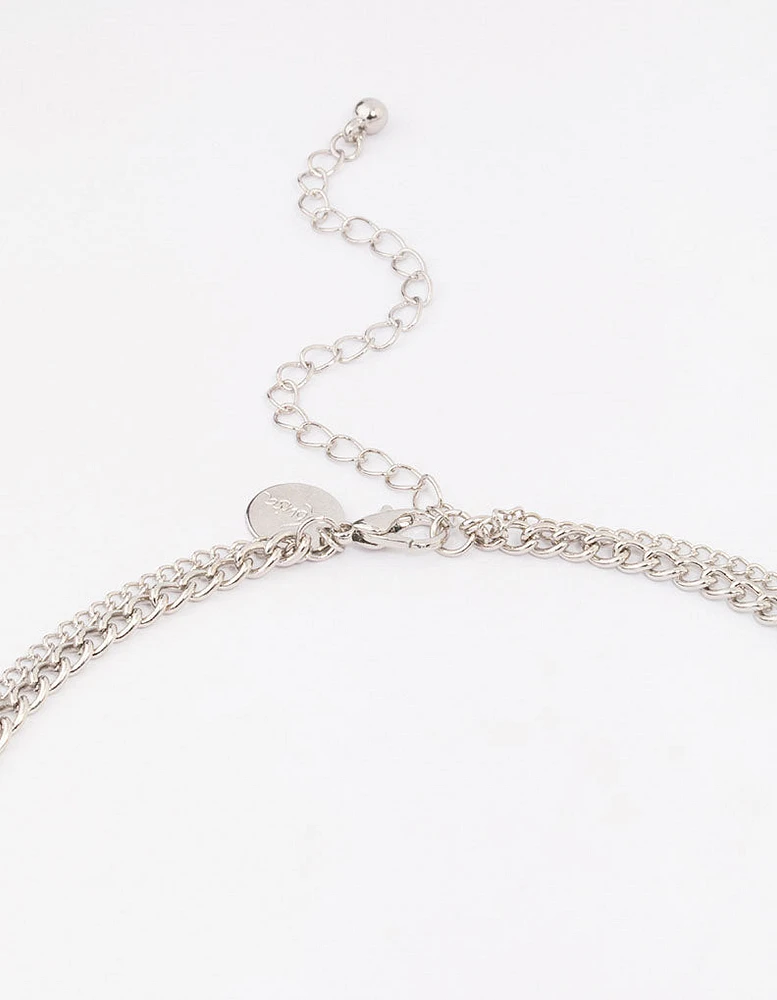 Rhodium Layered Circle Necklace