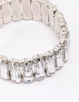 Rhodium Rectangular Stone Stretch Bracelet