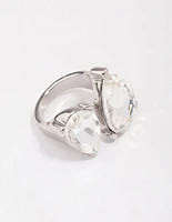 Silver Double Pear Crystal Ring