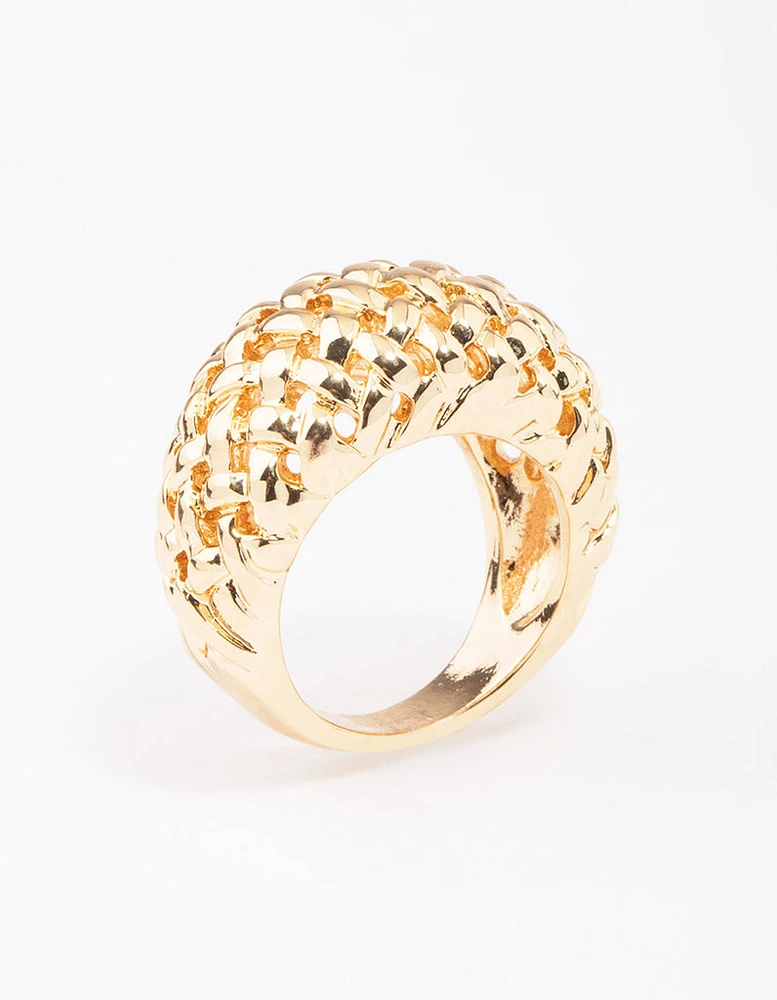 Gold Plated Woven Dome Cocktail Ring