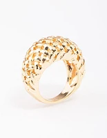 Gold Plated Woven Dome Cocktail Ring