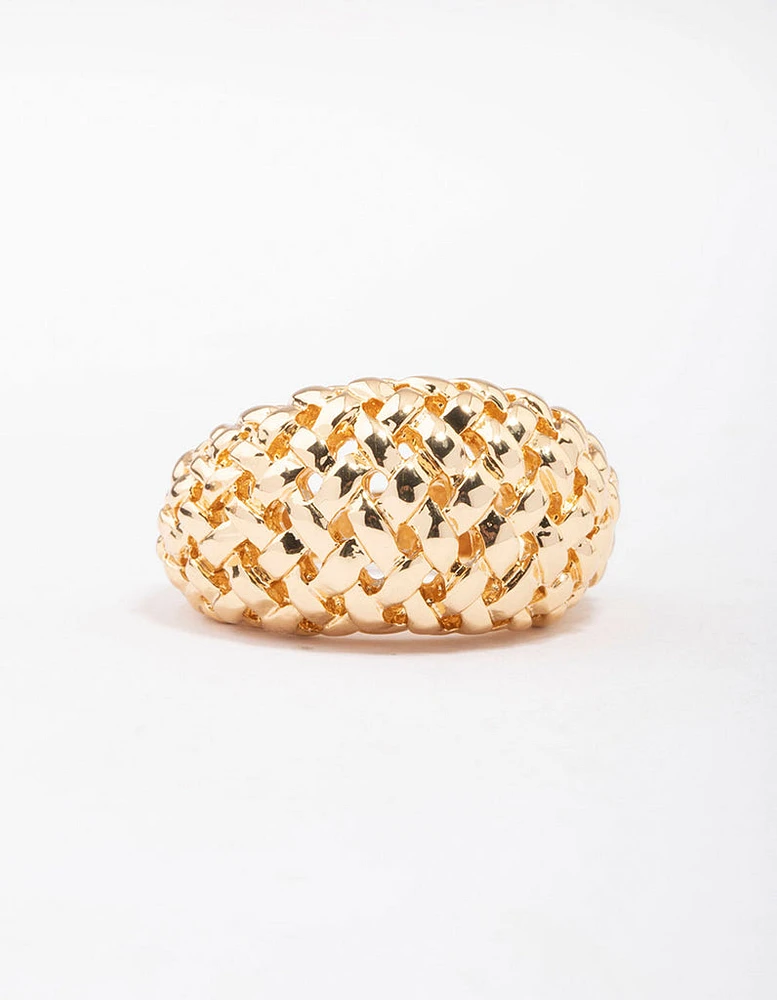 Gold Plated Woven Dome Cocktail Ring