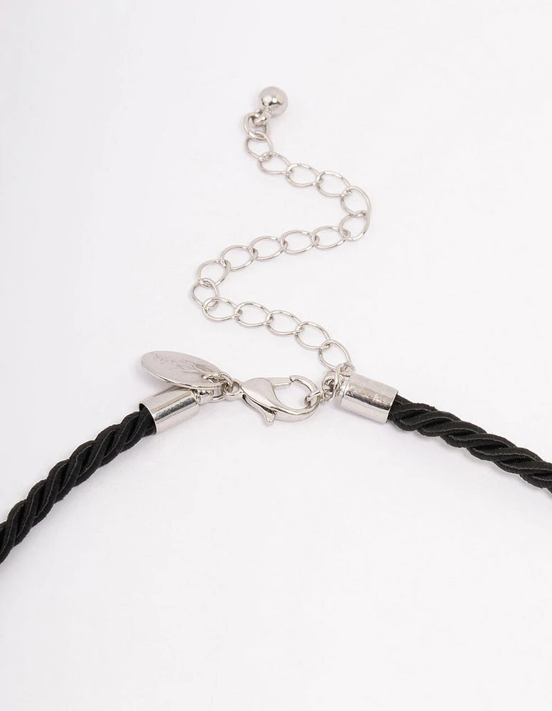 Rhodium Metal Heart Cord Necklace