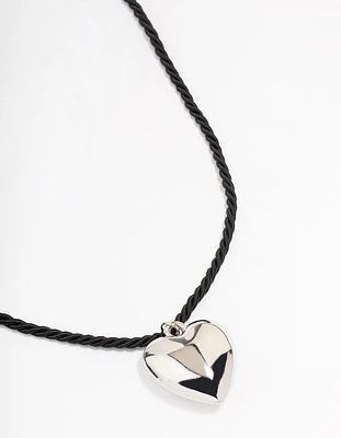 Silver Metal Heart Cord Necklace