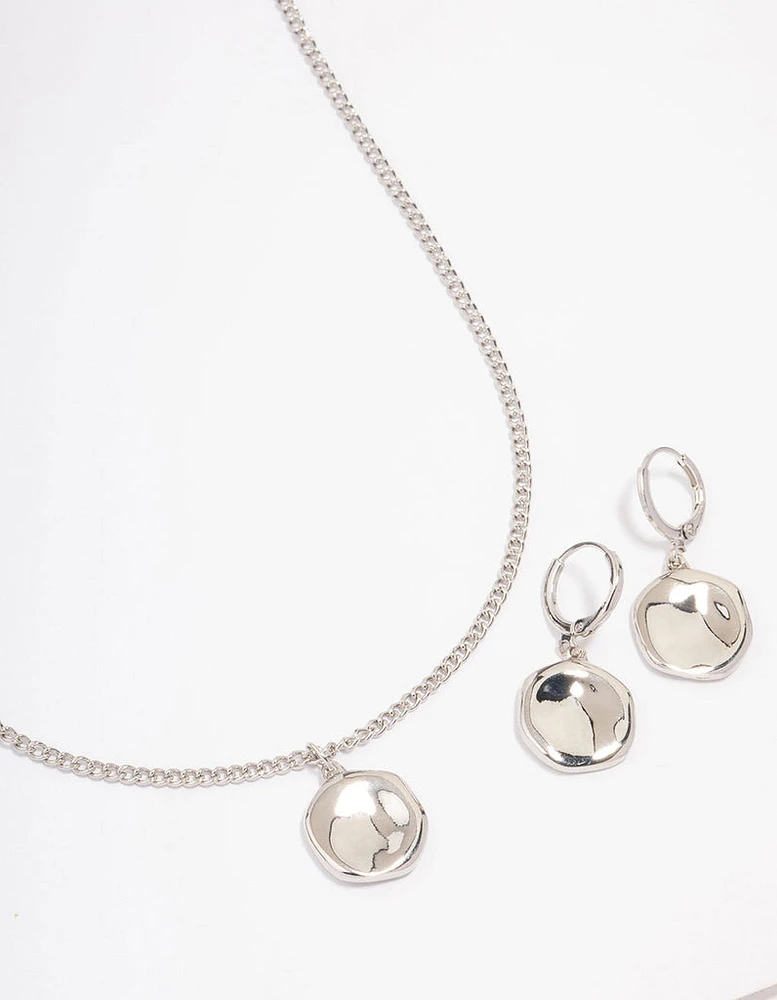 Rhodium Textured Coin Jewellery Set