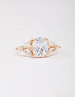 Gold Elegant Floral Cubic Zirconia Ring