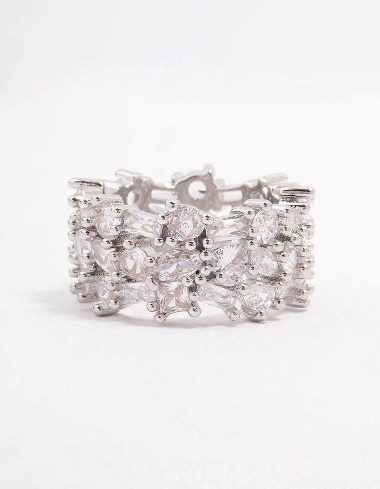 Rhodium Mixed Stone Cubic Zirconia Band Ring