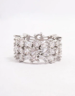 Silver Mixed Stone Cubic Zirconia Band Ring