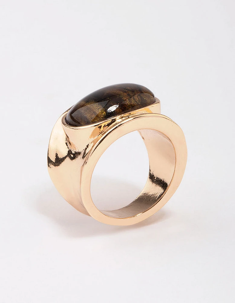 Gold Statement Stone Band Ring