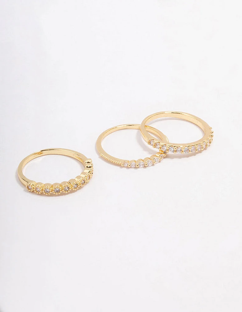 Gold Plated Cubic Zirconia Round Triple Stacking Ring