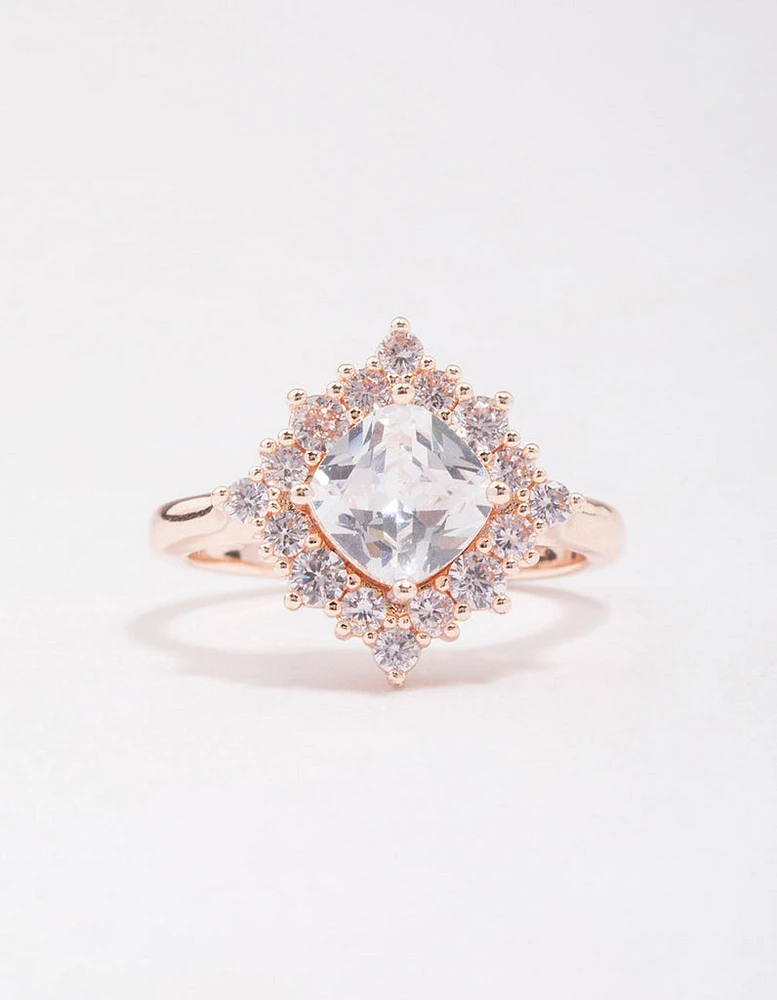 Rose Gold Cubic Zirconia Framed Square Ring