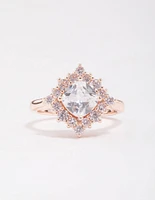 Rose Gold Cubic Zirconia Framed Square Ring