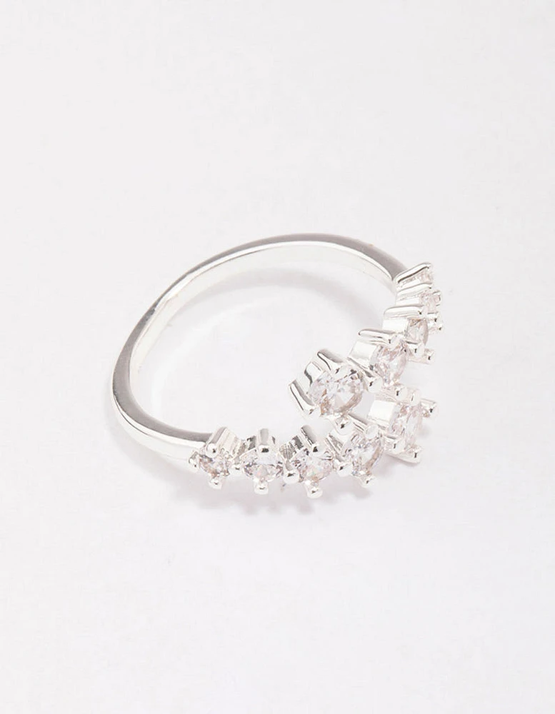 Silver Plated Graduating Cubic Zirconia Wrap Ring