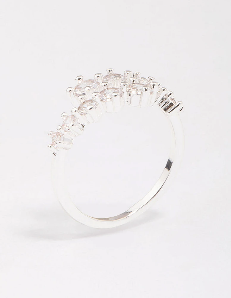 Silver Plated Graduating Cubic Zirconia Wrap Ring