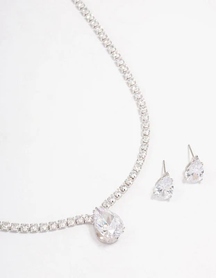 Silver Cubic Zirconia Teardrop Jewellery Set