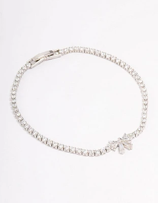 Rhodium Cubic Zirconia Round Bow Tennis Bracelet