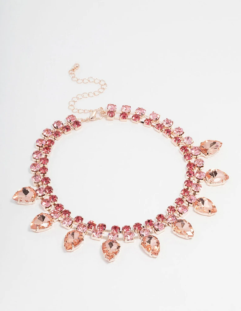 Rose Gold Drop Statement Choker Necklace