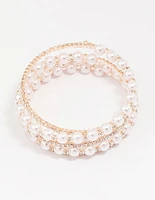 Rose Gold Pearl & Diamante Wrapped Bracelet