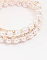 Rose Gold Pearl & Diamante Wrapped Bracelet