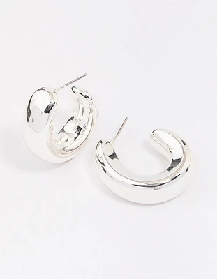 Silver Chunky Simple Slide Hoop Earrings