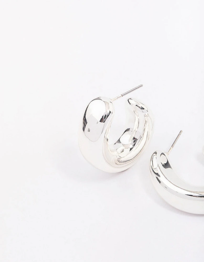 Silver Chunky Simple Slide Hoop Earrings