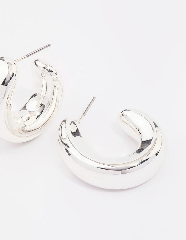 Silver Chunky Simple Slide Hoop Earrings