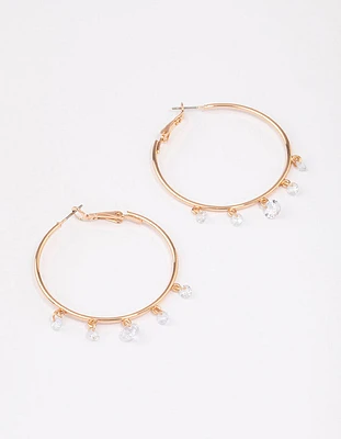 Gold Cubic Zirconia Dangle Hoop Earrings