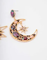 Gold Statement Star & Moon Drop Earrings