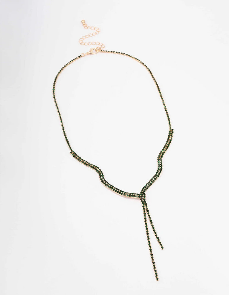 Gold Dainty Emerald Ribbon Lariat Necklace