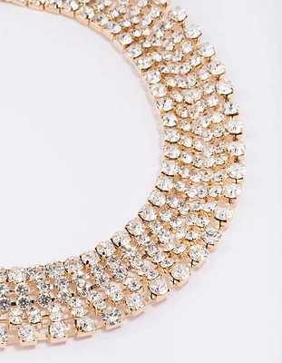 Gold Cup Chain Diamante Statement Necklace