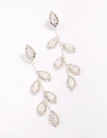 Silver Diamante Leaf Drop Earrings
