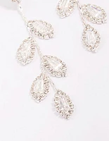 Silver Diamante Leaf Drop Earrings