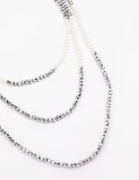 Silver Pearl Facet Layered Necklace