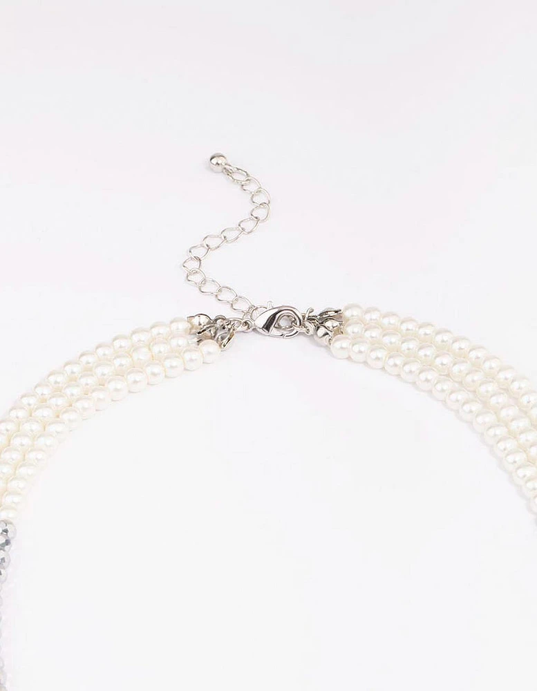 Silver Pearl Facet Layered Necklace