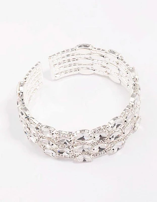 Silver Large Diamante Oval Wrist Cuff