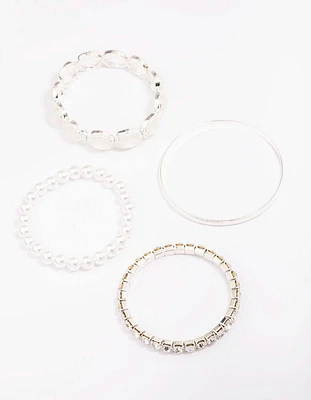 Silver Pearl Stretch Bracelet 5-Pack