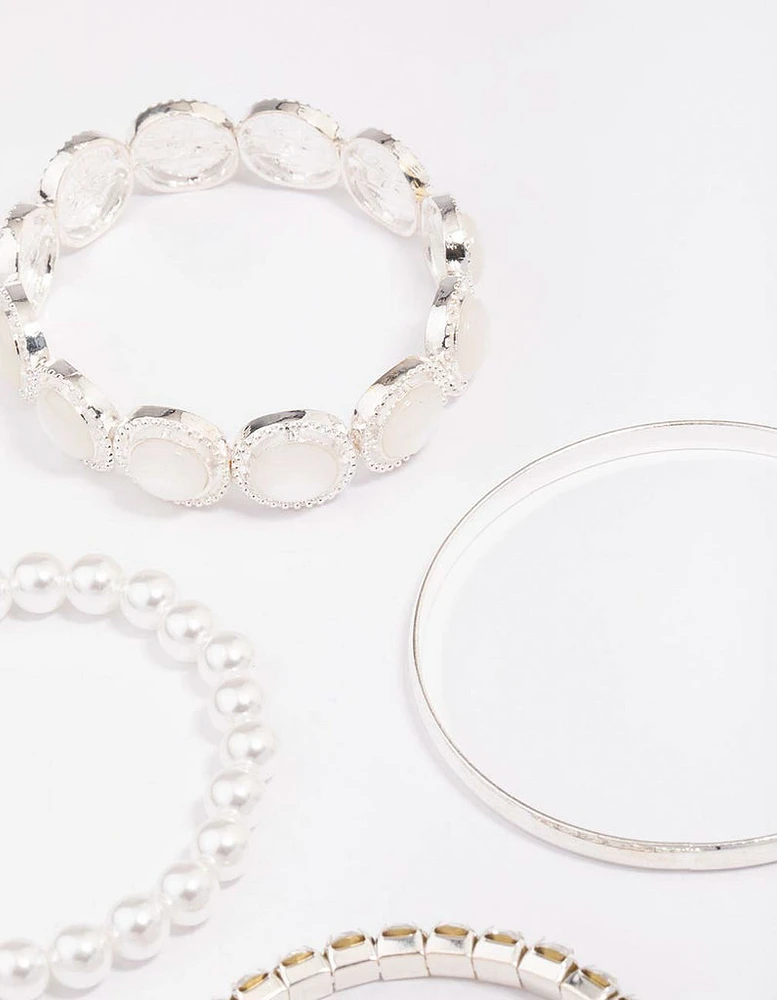 Silver Pearl Stretch Bracelet 5-Pack