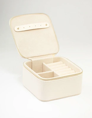 Cream Faux Leather Square Jewellery Case